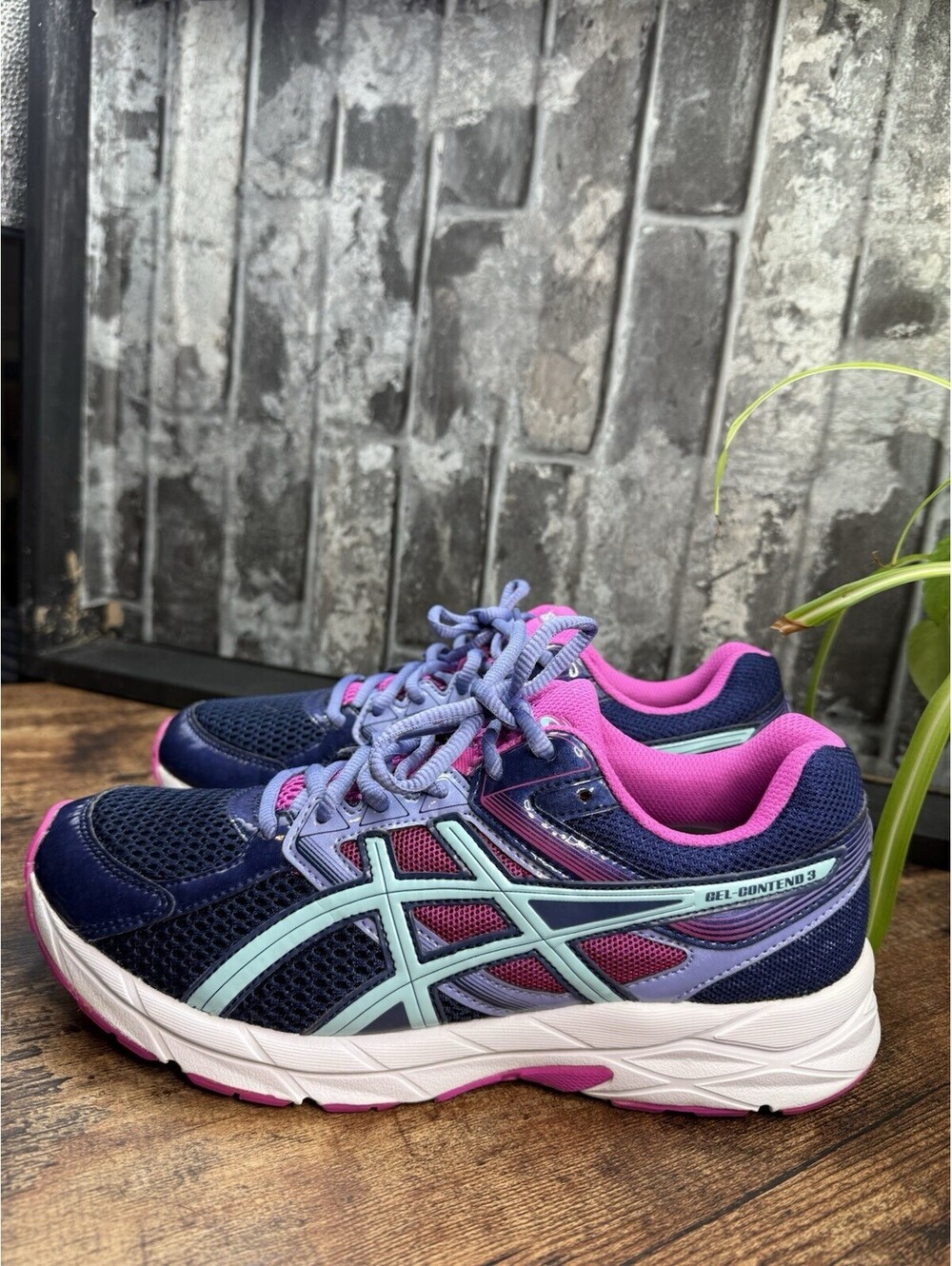ASICS GEL-Contend 3 Navy/Pink/Light Blue Low Top Lace-Up Running Sneaker T5G5N